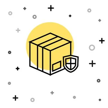 Black line Delivery security with shield icon isolated on white background Stock Illustration