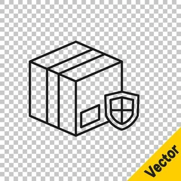 Black line Delivery security with shield icon isolated on transparent background 스톡 일러스트