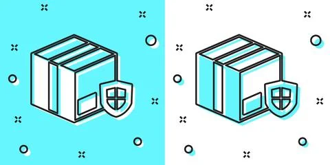 Black line Delivery security with shield icon isolated on green and white b.. 스톡 일러스트