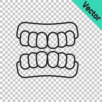 Black line Dentures model icon isolated on transparent background. Teeth of the Illustrazione stock