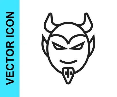 Black line Devil head icon isolated on white background. Happy Halloween party Stock Illustration