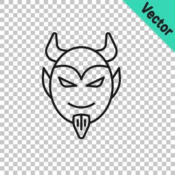 Black line Devil head icon isolated on transparent background. Happy Halloween Stock Illustration
