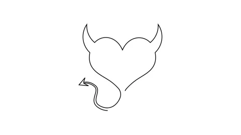 Black line Devil heart with horns and a tail icon isolated on white background Stock Footage 160224766