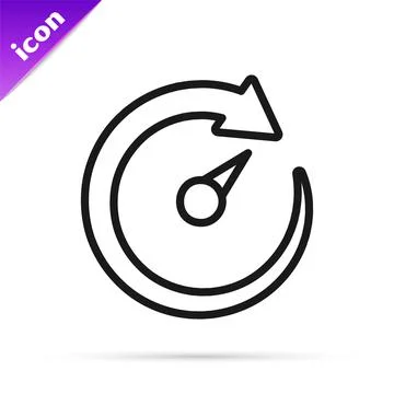 Black line Digital speed meter icon isolated on white background. Global network Stock Illustration