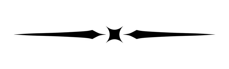Black line divider with four pointed star center, Decorative horizontal separ Ilustración de archivo