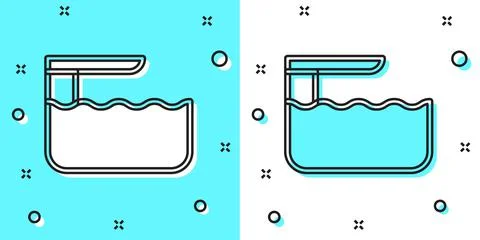 Black line Diving board or springboard icon isolated on green and white Illustrazione stock