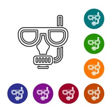 Black line Diving mask and snorkel icon isolated on white background. Extre.. Stock Illustration
