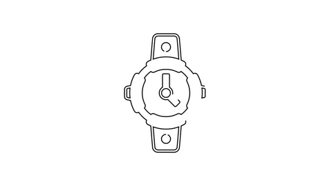Black line Diving watch icon isolated on white background. Diving underwater 스톡 동영상 156442552