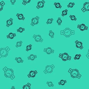 Black line Diving watch icon isolated seamless pattern on green background 스톡 일러스트