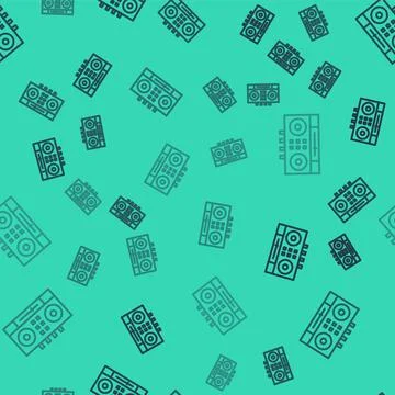 Black line DJ remote for playing and mixing music icon isolated seamless pattern Stock Illustration