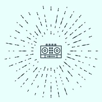 Black line DJ remote for playing and mixing music icon isolated on grey Stock Illustration