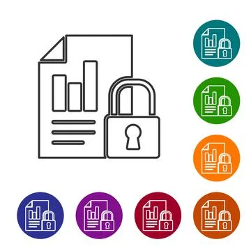 Black line Document and lock icon isolated on white background. File format and Illustrazione stock