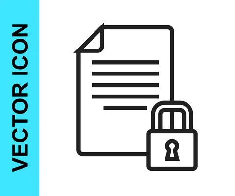 Black line Document and lock icon isolated on white background. File format and Illustrazione stock