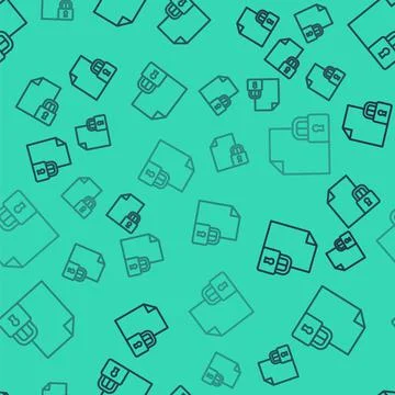 Black line Document and lock icon isolated seamless pattern on green background 스톡 일러스트