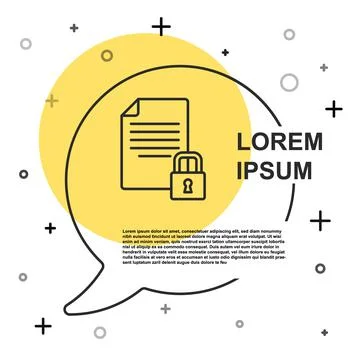 Black line Document and lock icon isolated on white background. File format and Illustrazione stock