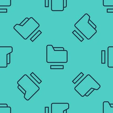 Black line Document folder icon isolated seamless pattern on green background Stock Illustration