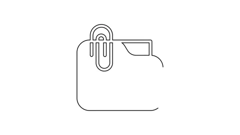 Black line Document folder with paper clip icon isolated on white background Stock Footage 154744178
