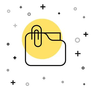 Black line Document folder with paper clip icon isolated on white background Stock Illustration