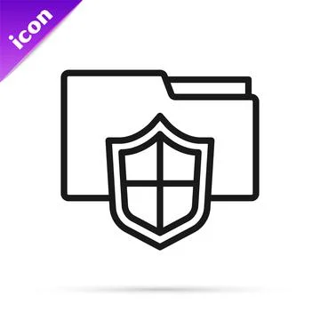 Black line Document folder protection concept icon isolated on white background Illustrazione stock