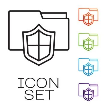 Black line Document folder protection concept icon isolated on white background Illustrazione stock