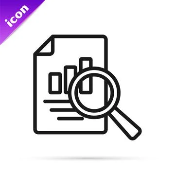 Black line Document with graph chart icon isolated on white background. Report Illustrazione stock