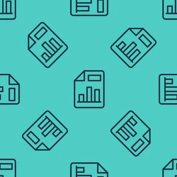 Black line Document with graph chart icon isolated seamless pattern on green 스톡 일러스트