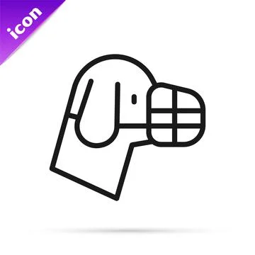 Black line Dog in muzzle icon isolated on white background. Accessory for dog Stock Illustration