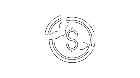 Black line Dollar rate decrease icon isolated on white background. Cost Stock Footage 155479598