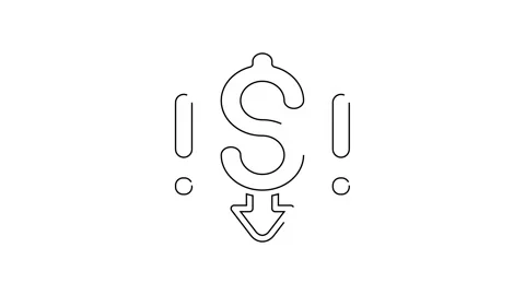 Black line Dollar rate decrease icon isolated on white background. Cost Stock Footage 155479781