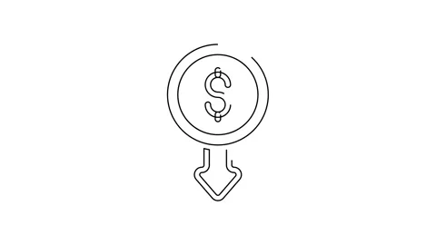 Black line Dollar rate decrease icon isolated on white background. Cost Stock Footage 155479992