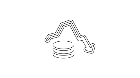 Black line Dollar rate decrease icon isolated on white background. Cost Stock Footage 155480037