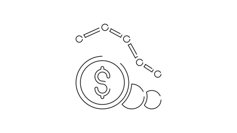 Black line Dollar rate decrease icon isolated on white background. Cost Stock Footage 155480100