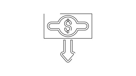 Black line Dollar rate decrease icon isolated on white background. Cost Stock Footage 155480116