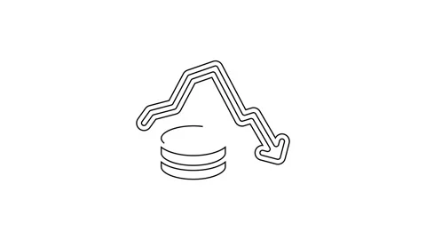 Black line Dollar rate decrease icon isolated on white background. Cost Stock Footage 160293568