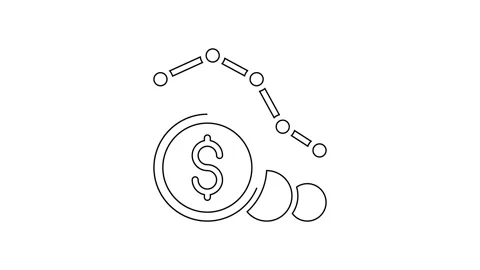 Black line Dollar rate decrease icon isolated on white background. Cost Stock Footage 160293587