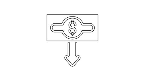 Black line Dollar rate decrease icon isolated on white background. Cost Stock Footage 160293589