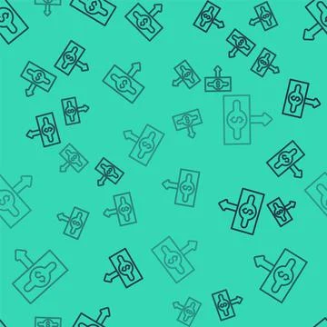 Black line Dollar rate decrease icon isolated seamless pattern on green Illustrazione stock