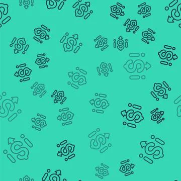 Black line Dollar rate decrease icon isolated seamless pattern on green Illustrazione stock