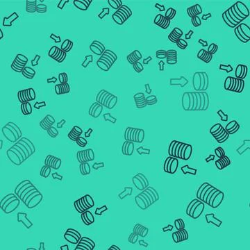 Black line Dollar rate decrease icon isolated seamless pattern on green Illustrazione stock