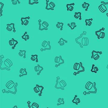 Black line Dollar rate decrease icon isolated seamless pattern on green 库存插图