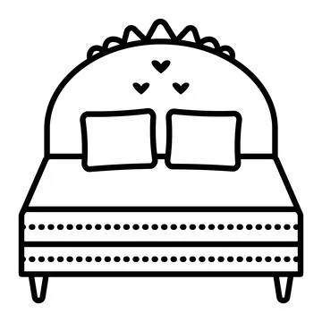 Black line double bed with pillows Stock Illustration