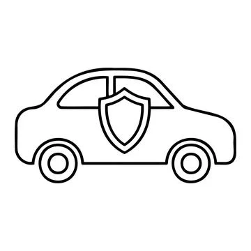 A black line drawing of a car with a shield on the side vector Stock Illustration