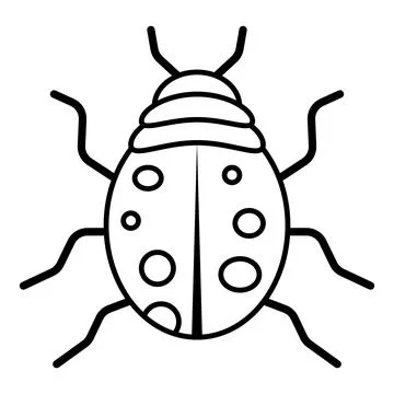 Black line drawing ladybug, cute beetle spring, animal insect ladybird Stock Illustration
