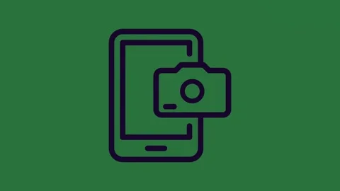 Black line drawing of phone and camera an image on the screen isolated on Видео 337035447