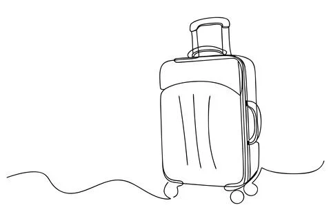 Black line drawing of a rolling suitcase on white background Stock Illustration