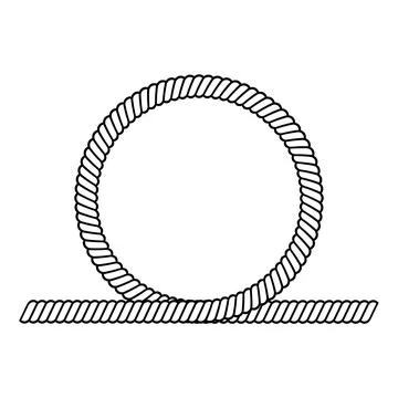Black line drawing rope circle with straight rope line underneath Stock Illustration