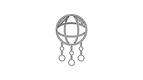 Black line Dream catcher with feathers icon isolated on white background. 4K Stock Footage 201466791