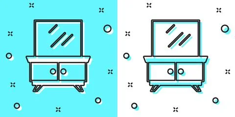 Black line Dressing table icon isolated on green and white background. Random Stock Illustration
