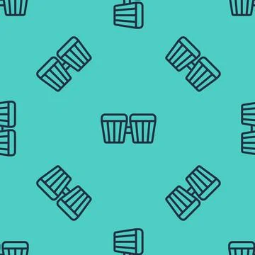 Black line Drum icon isolated seamless pattern on green background. Music sign Stock Illustration