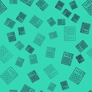 Black line Drum machine icon isolated seamless pattern on green background. M Illustrazione stock